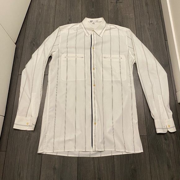 Y-3 Adidas Cotton Striped Button Up Shirt Size L *Flaw - Picture 1 of 11